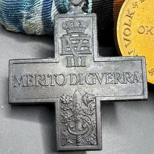 WW2 original artifact – 3-pieced medal-bar EK2 / Anschluss / Croce Al Valore di Guerra – interior detail