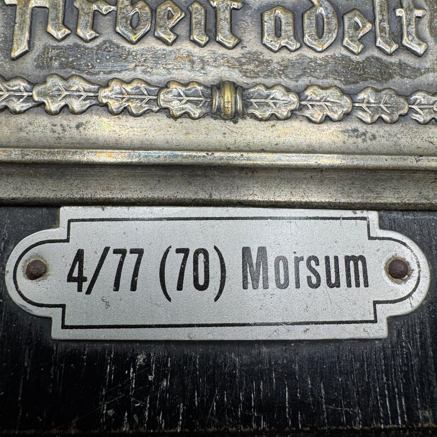 WW2 original artifact – Reichsarbeitsdienst (RAD) Arbeit Adelt plakette from RAD Ortsgruppe 4/77 Morsum – interior page