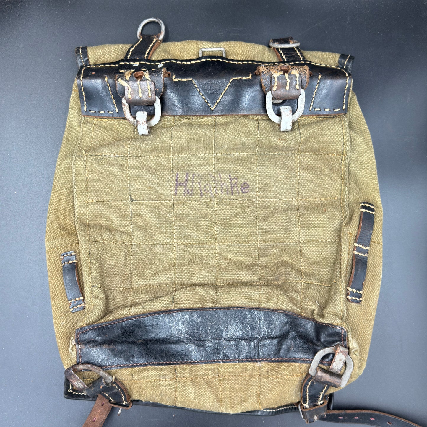 WW2 original artifact – Wehrmacht backpack Tornister by Franz Brehme 1942 – interior page