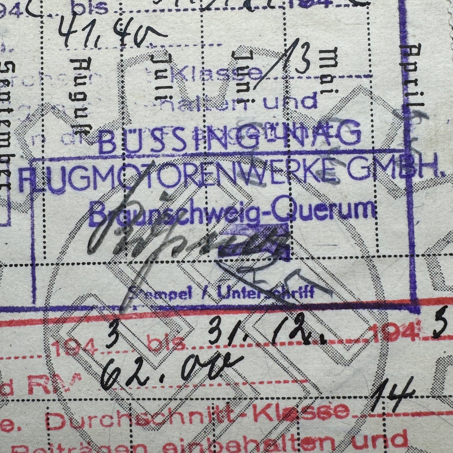 WW2 original artifact – Die Deutsche Arbeitsfront Mitgliedbuch Flugmotorenwerke – interior page