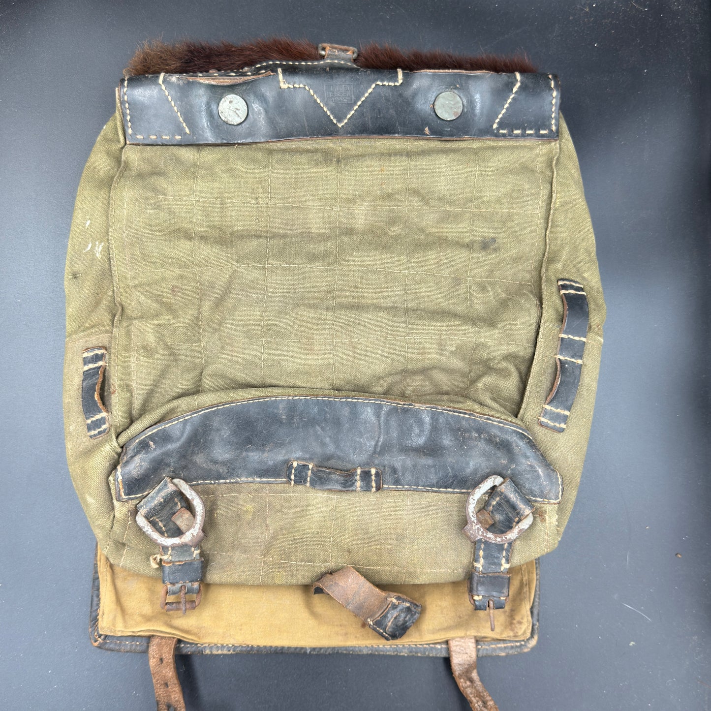 WW2 original artifact – Wehrmacht pony fur backpack Tornister by L.L.G. Hessen 1942 – interior page
