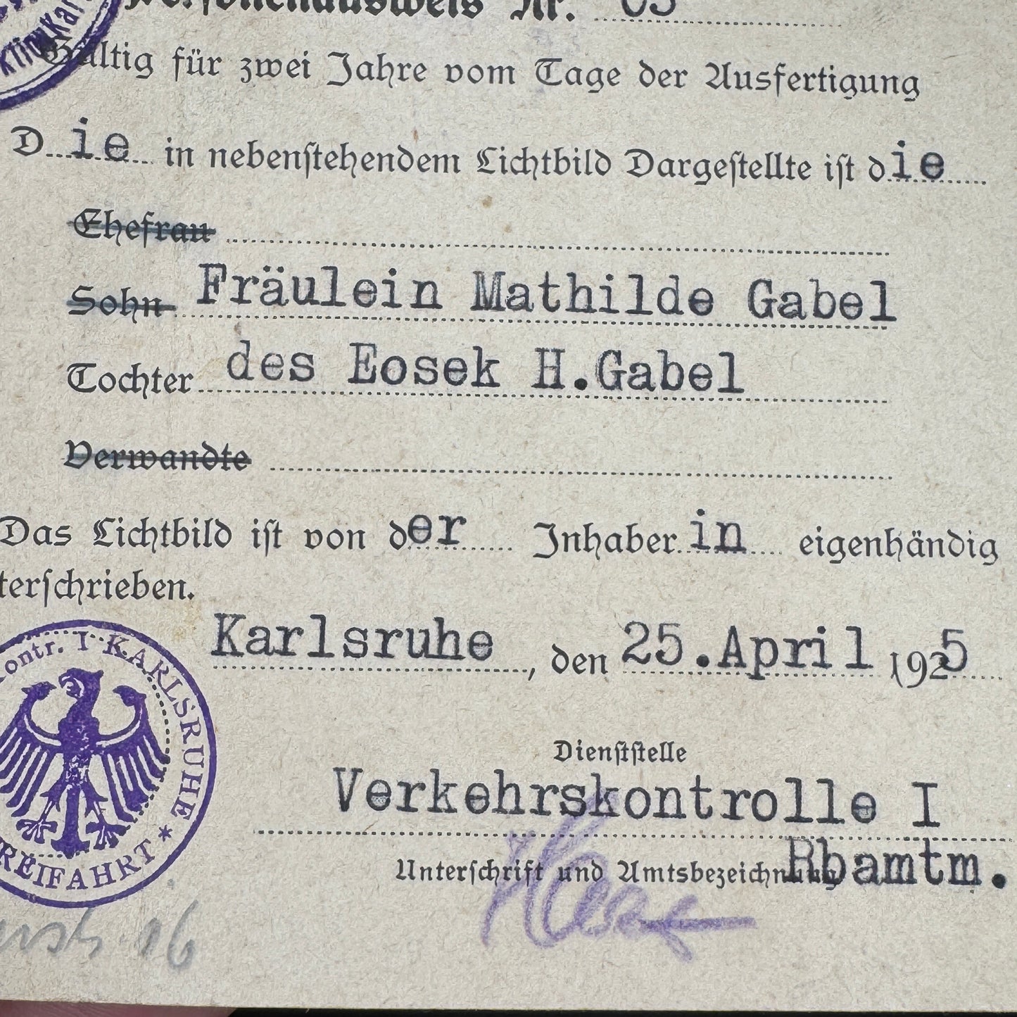 WW2 original artifact – Personenausweis Deutsche Reichsbahn Gesellschaft – interior title page