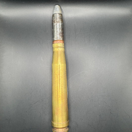 WW2 original artifact – 20mm FLAK High-Explosive Round with Dissected Tracer – interior detail