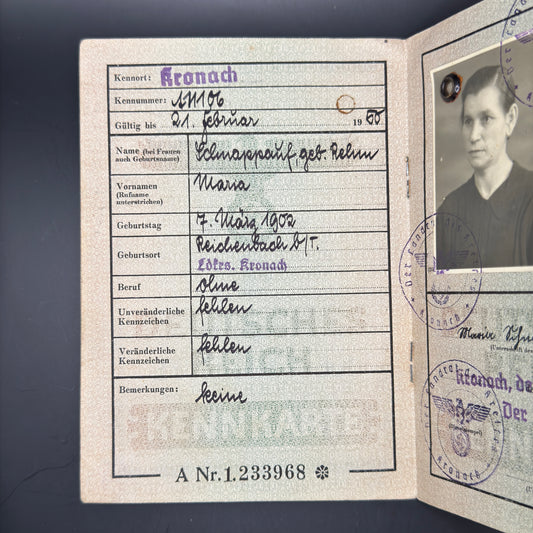 WW2 original artifact – Kennkarte 1945 – interior detail