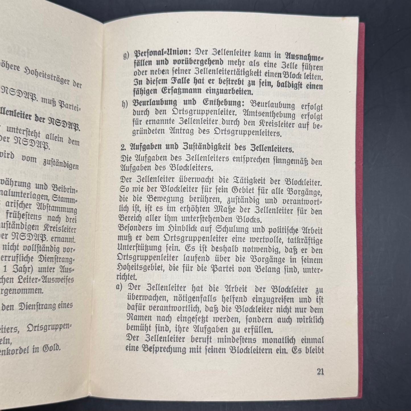 WW2 original artifact – Rare NSDAP Auszug aus dem Block- Zellen- und Ortsgruppenaufbau der NSDAP – interior page