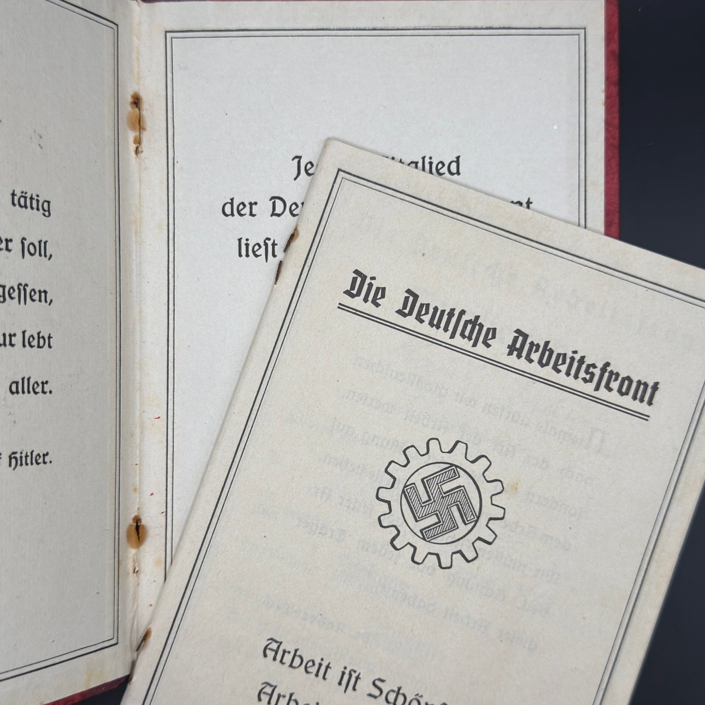 WW2 original artifact – German Labour Front member book – interior page