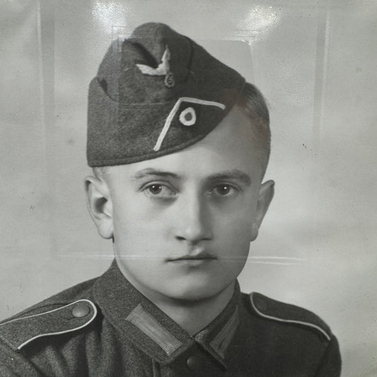 WW2 original artifact – Original Wooden Photo Frame with German Soldier Photograph – interior detail