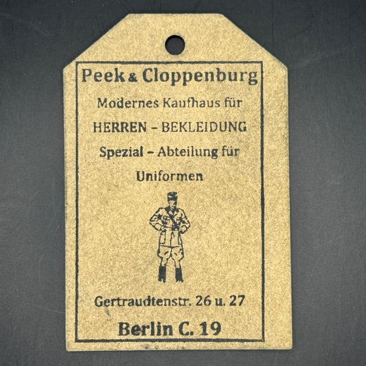 WW2 original artifact – SS Clothing Tag from Peek & Cloppenburg (SS Waffenrock) – interior detail