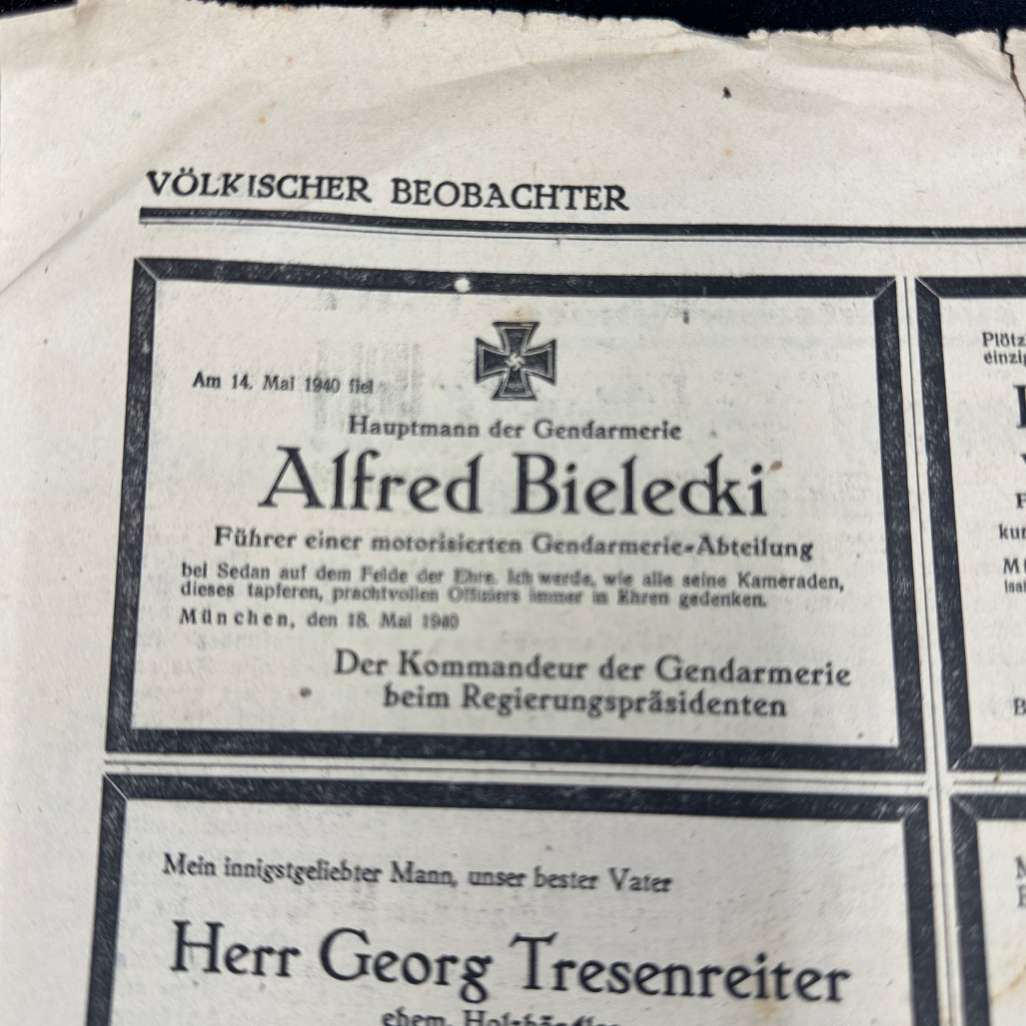 WW2 original artifact – RARE: Völkischer Beobachter May 20 1940 – interior page