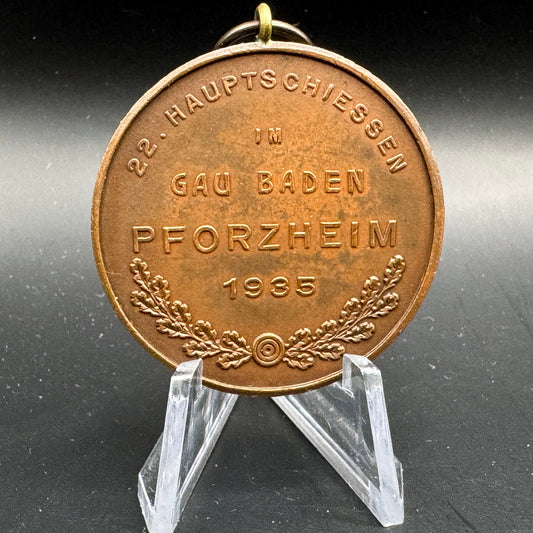 WW2 original artifact – Medal Hauptschiessen Gau Baden Pforzheim 1935 – interior detail