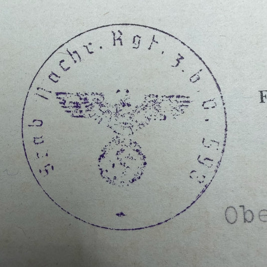 Original Wehrmacht stamp on Ostmedaille award document 1942