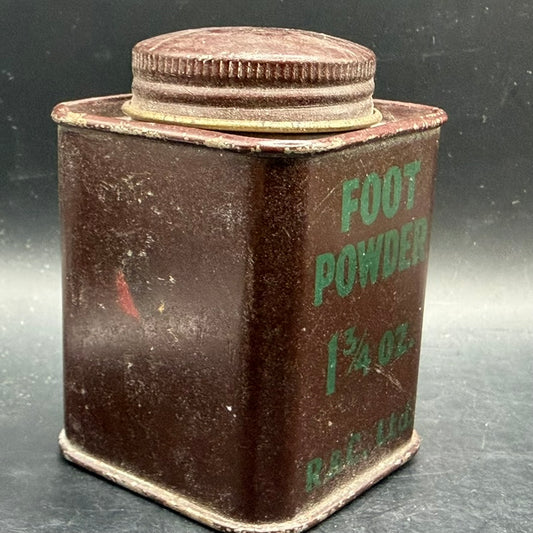 Side view of original British WWII foot powder tin