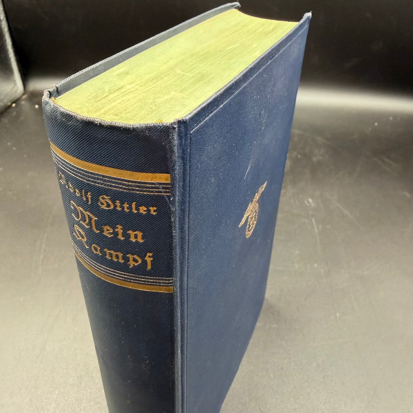 Top view of book showing original page block and binding condition