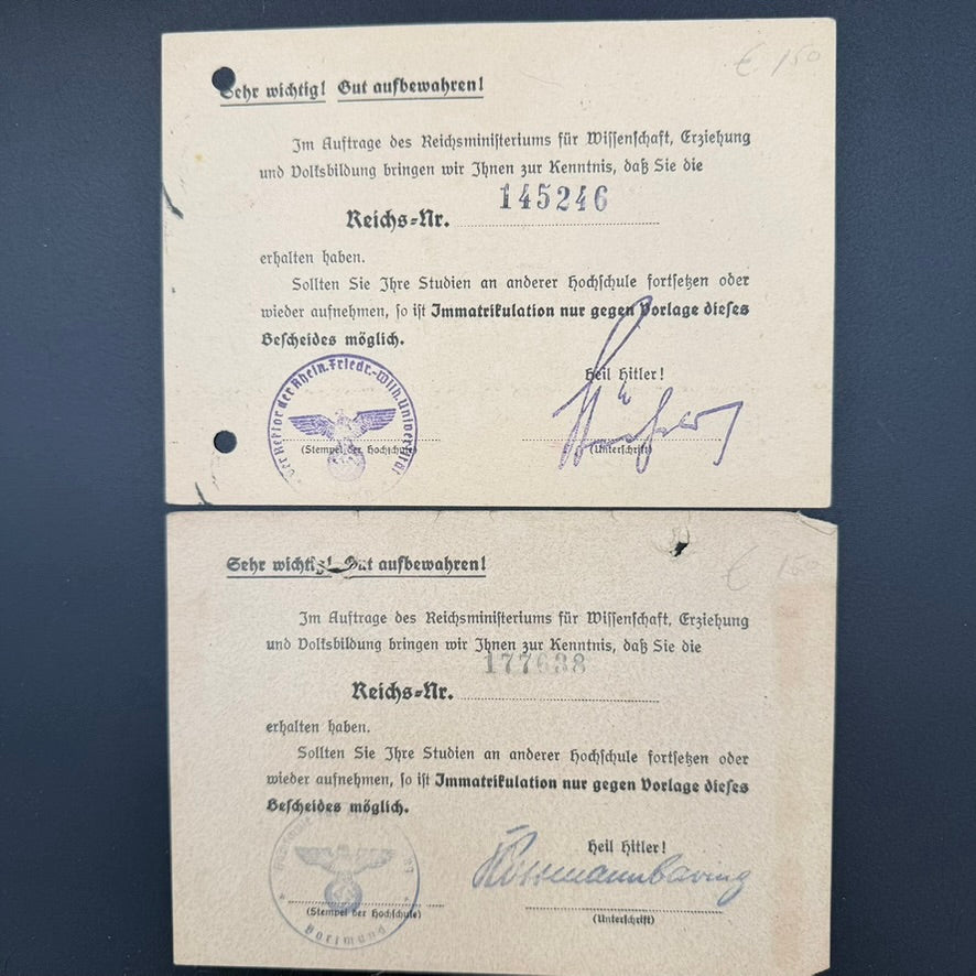 Official German civil and educational documents belonging to Bruno Sich