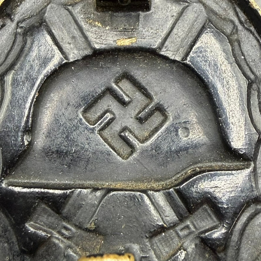Close-up of swastika on helmet of WWII German Wound Badge in Black