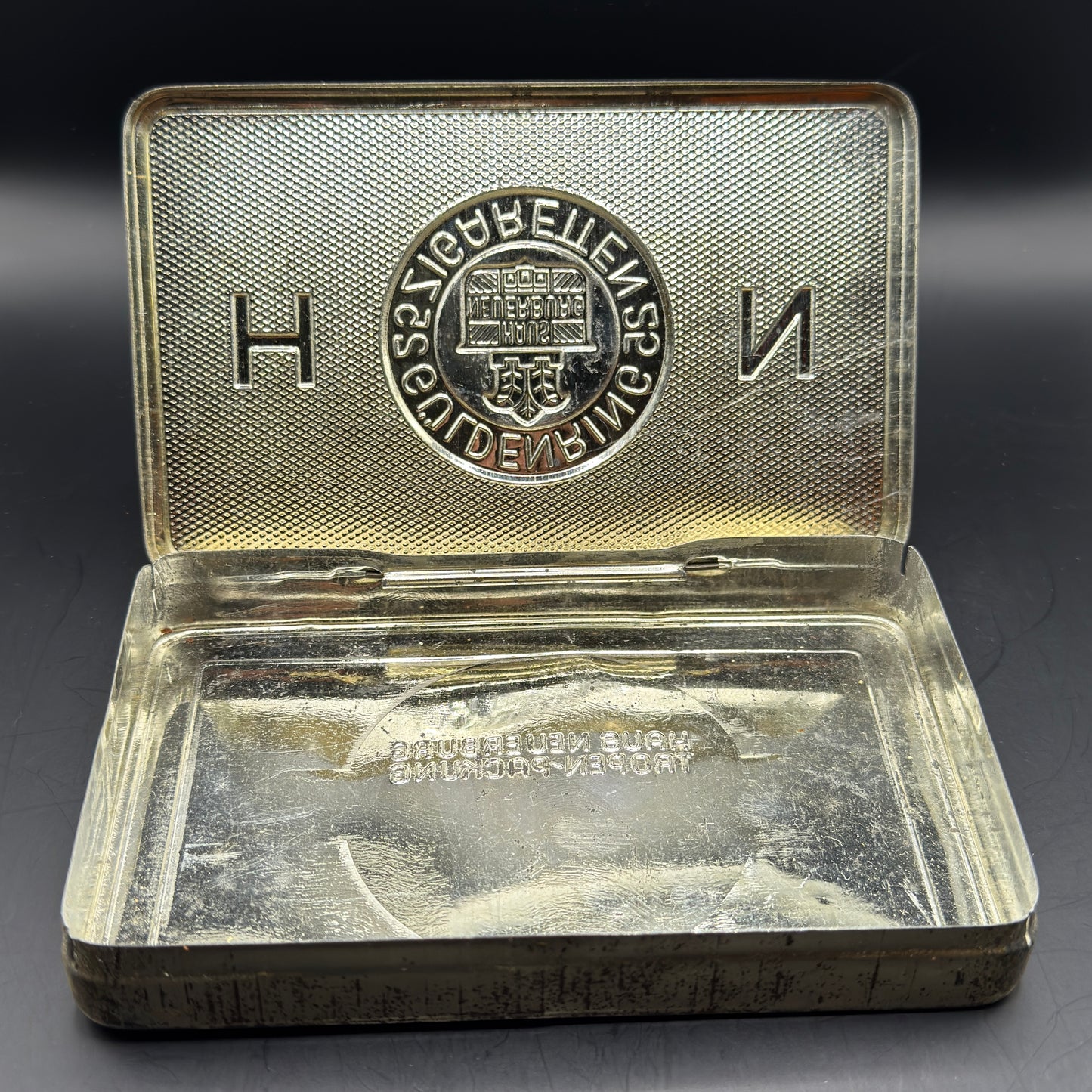 WW2 original artifact – WW2 German Haus Neuerburg cigarette case large – interior page