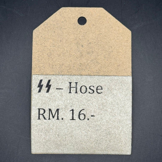 WW2 original artifact – SS Clothing Tag from Peek & Cloppenburg (SS Trousers) – AxisArtifacts