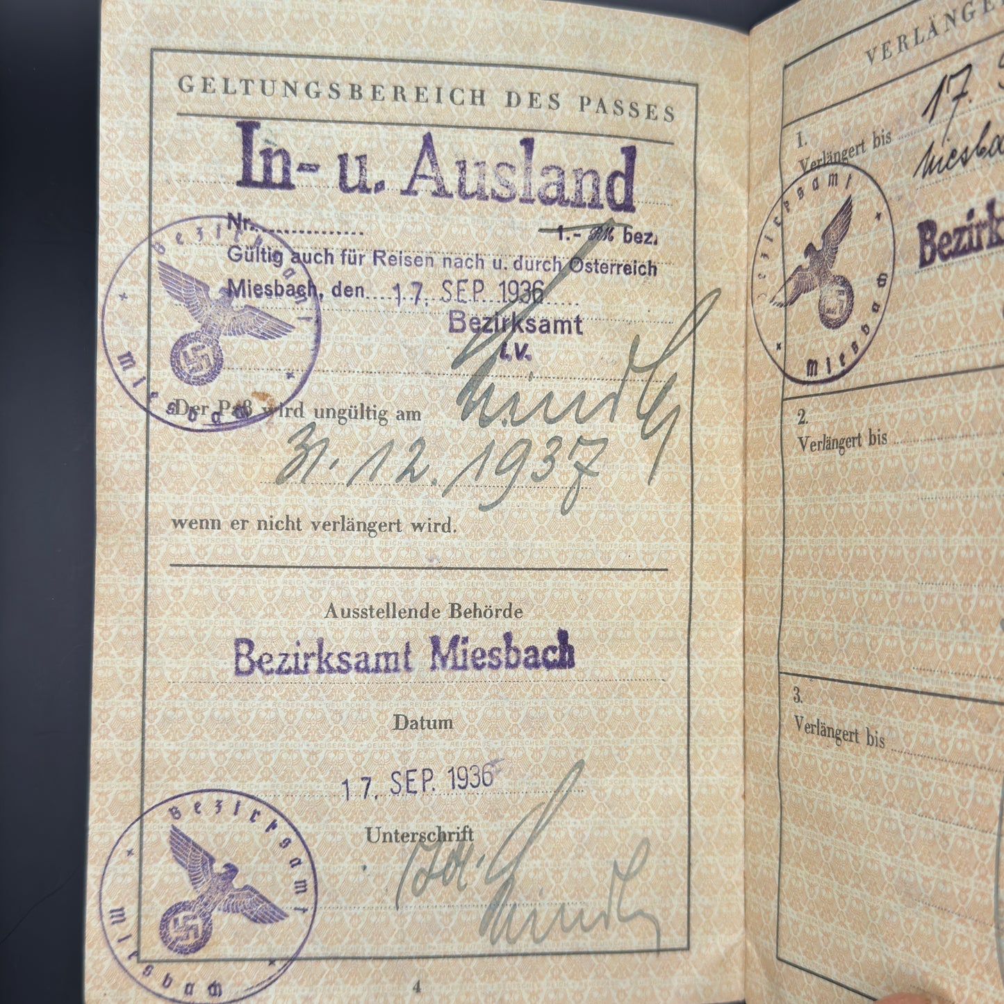 WW2 original artifact – Reisepass 1936 – interior page