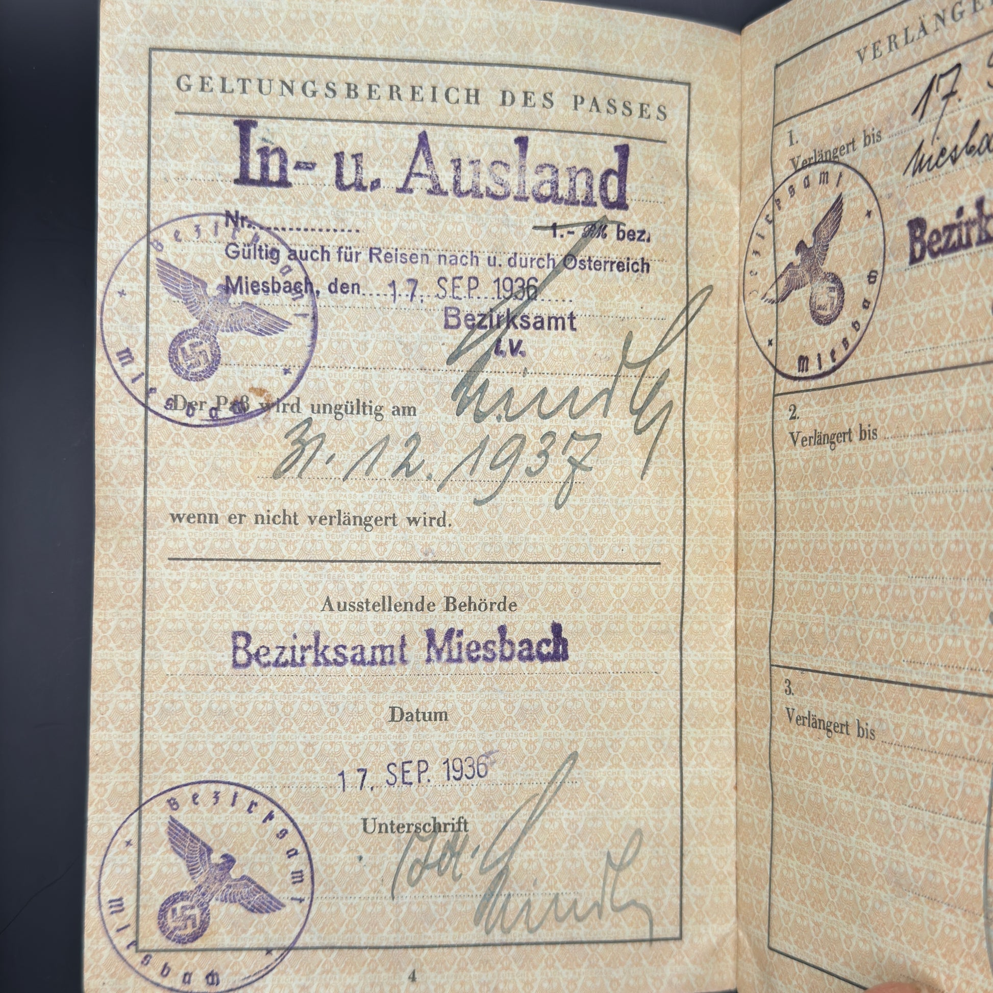 WW2 original artifact – Reisepass 1936 – interior page