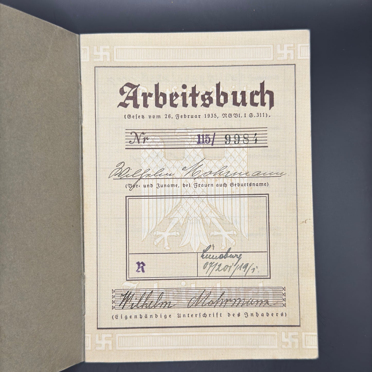 WW2 original artifact – Arbeitsbuch Domestic servant – interior title page