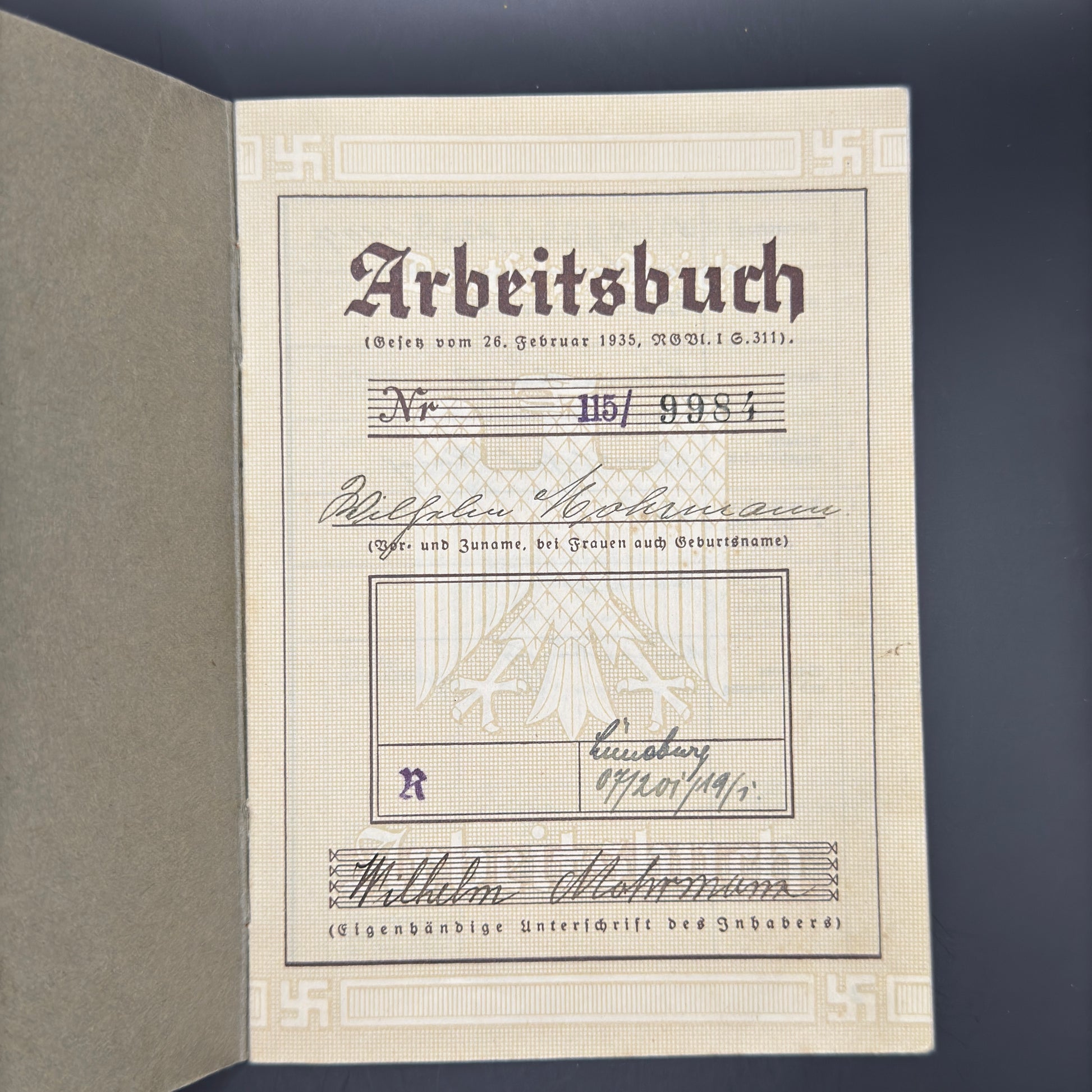 WW2 original artifact – Arbeitsbuch Domestic servant – interior title page