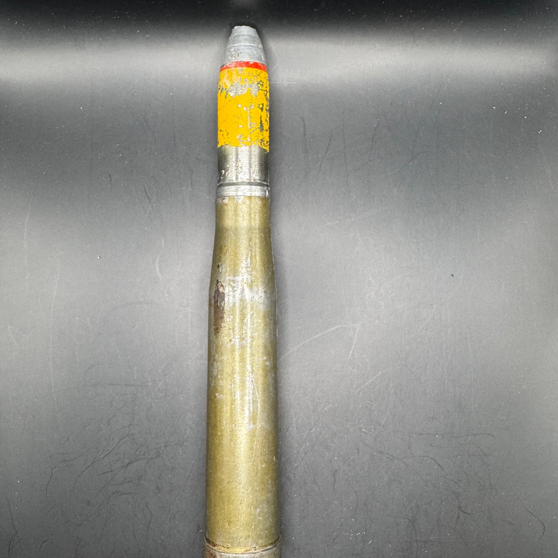 WW2 original artifact – 20mm FLAK High-Explosive Round with Dissected Tracer – interior detail