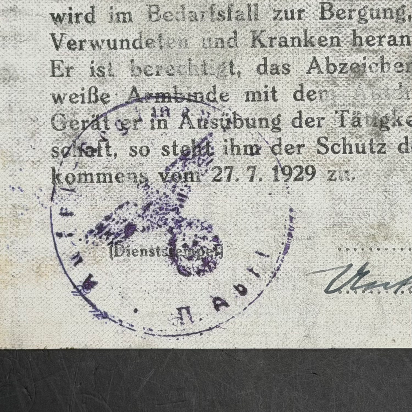 WW2 original artifact – DRK Cloth Personalausweis (17 April 1940) – Issued to II./Aufklärungs-Regiment 9 – interior title page