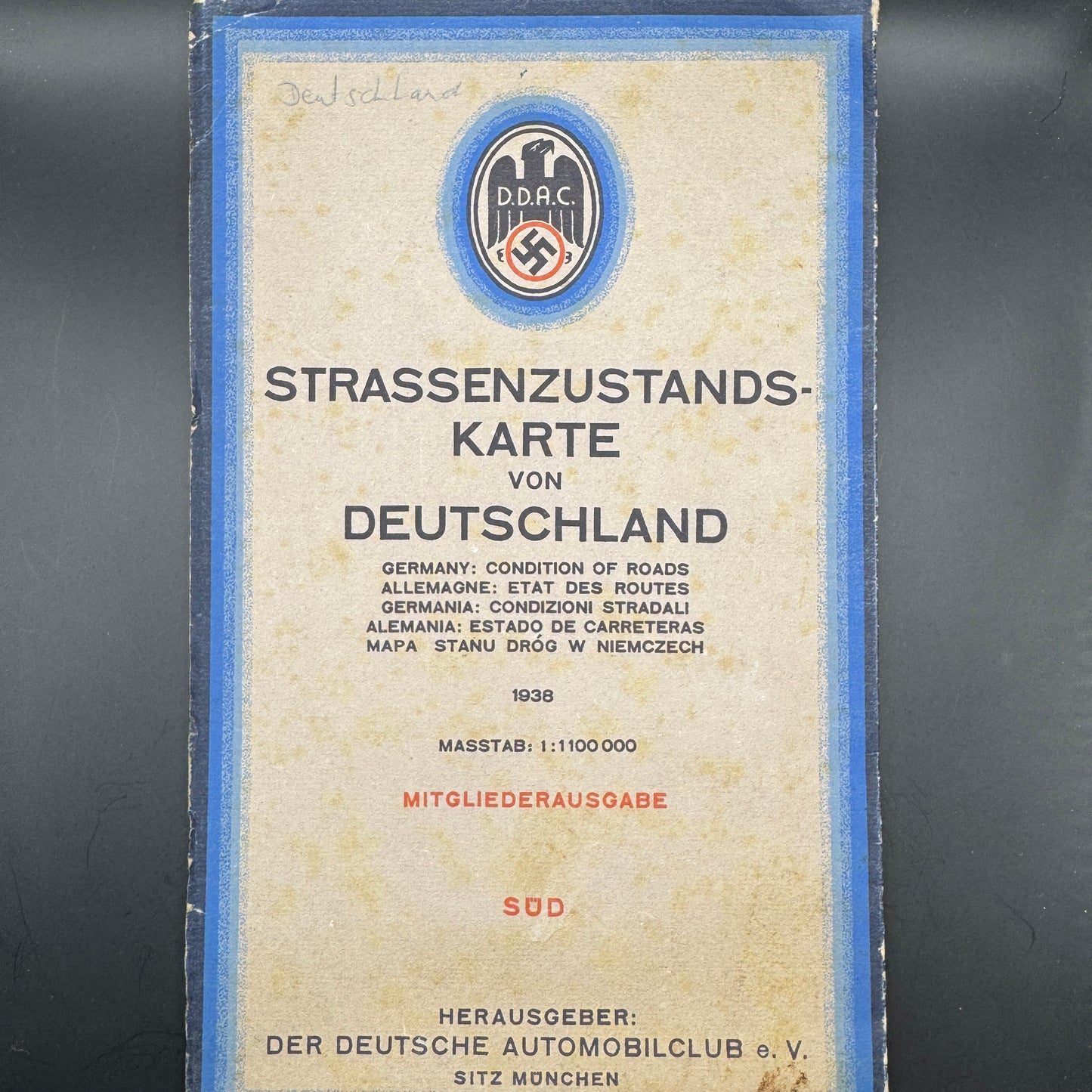 WW2 original artifact – Strassen Zustands Karte DDAC 1938 – interior title page