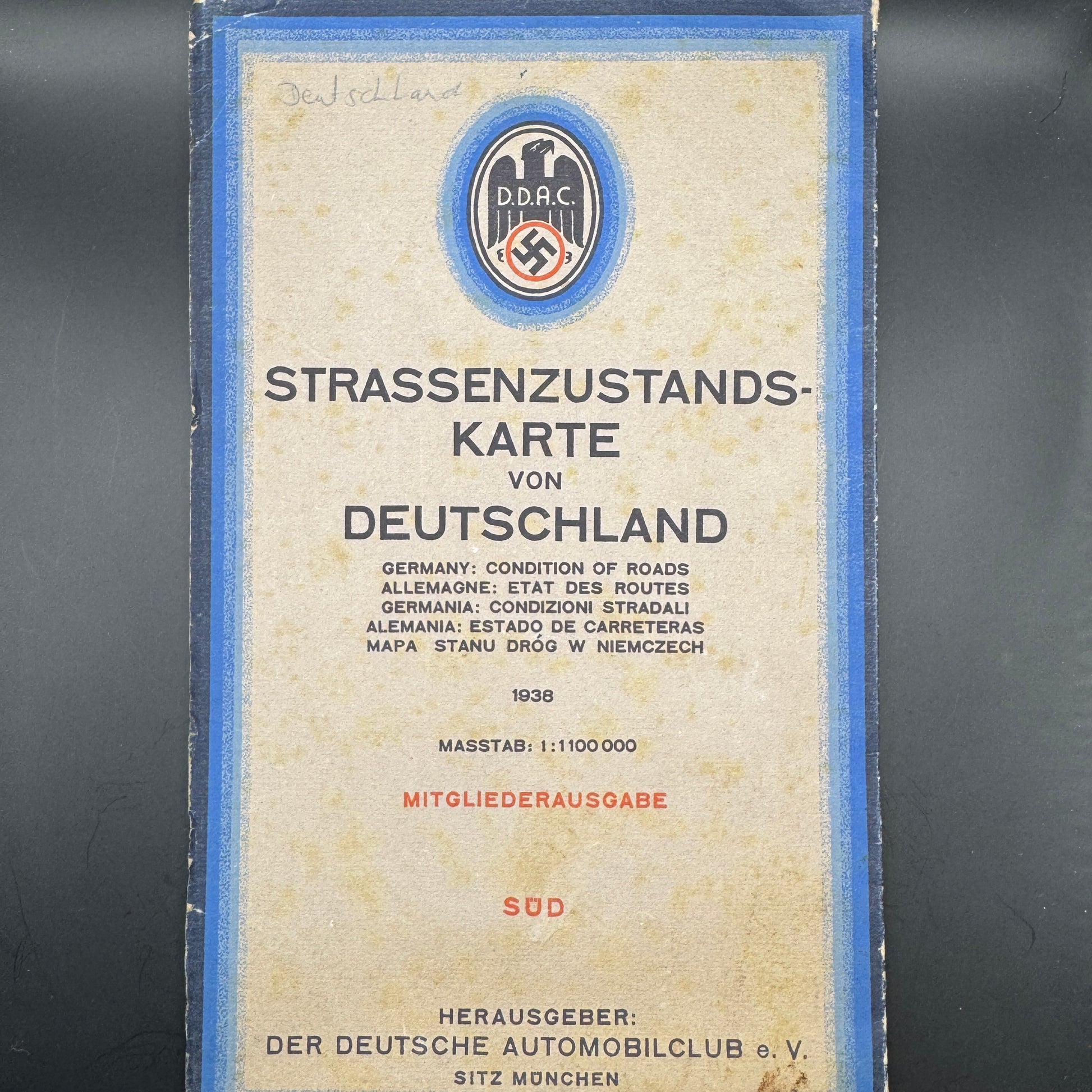 WW2 original artifact – Strassen Zustands Karte DDAC 1938 – interior title page