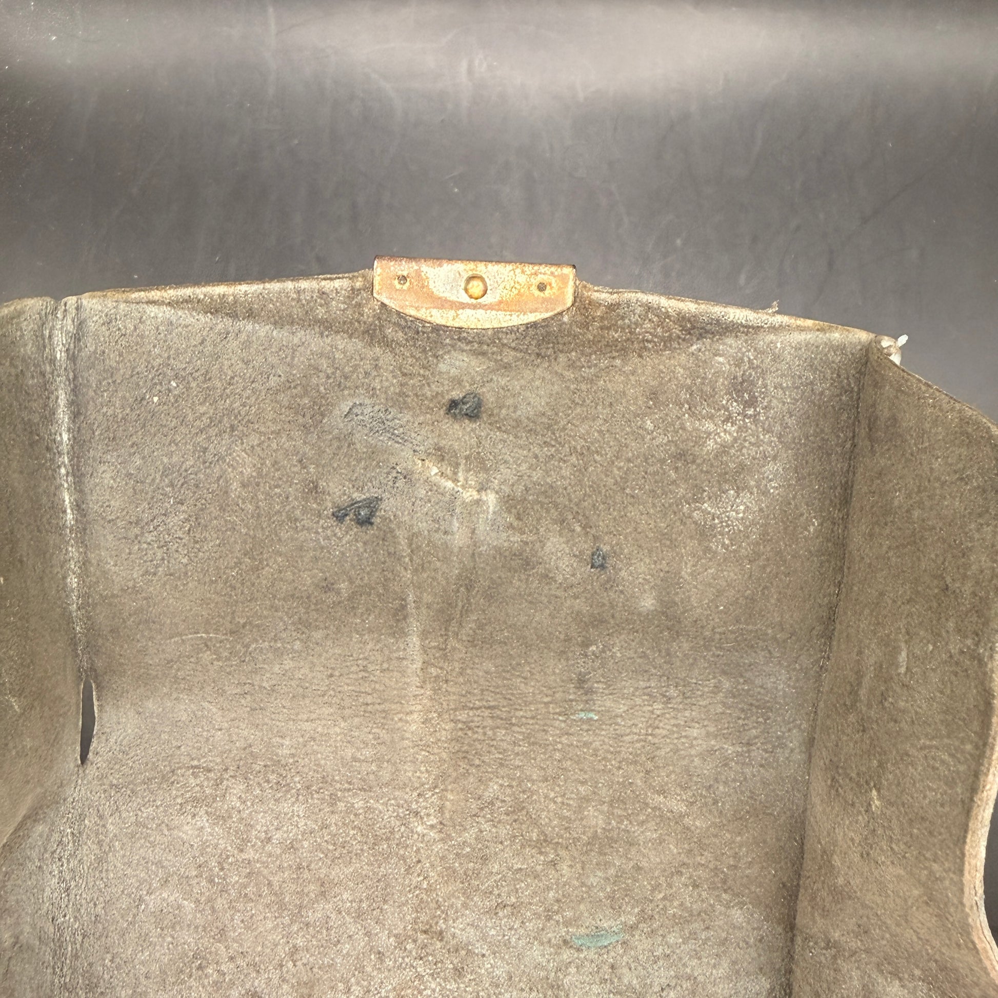 WW2 original artifact – WWII-era leather wallet, featuring a metal Fallschirmjäger-style eagle badge – interior page