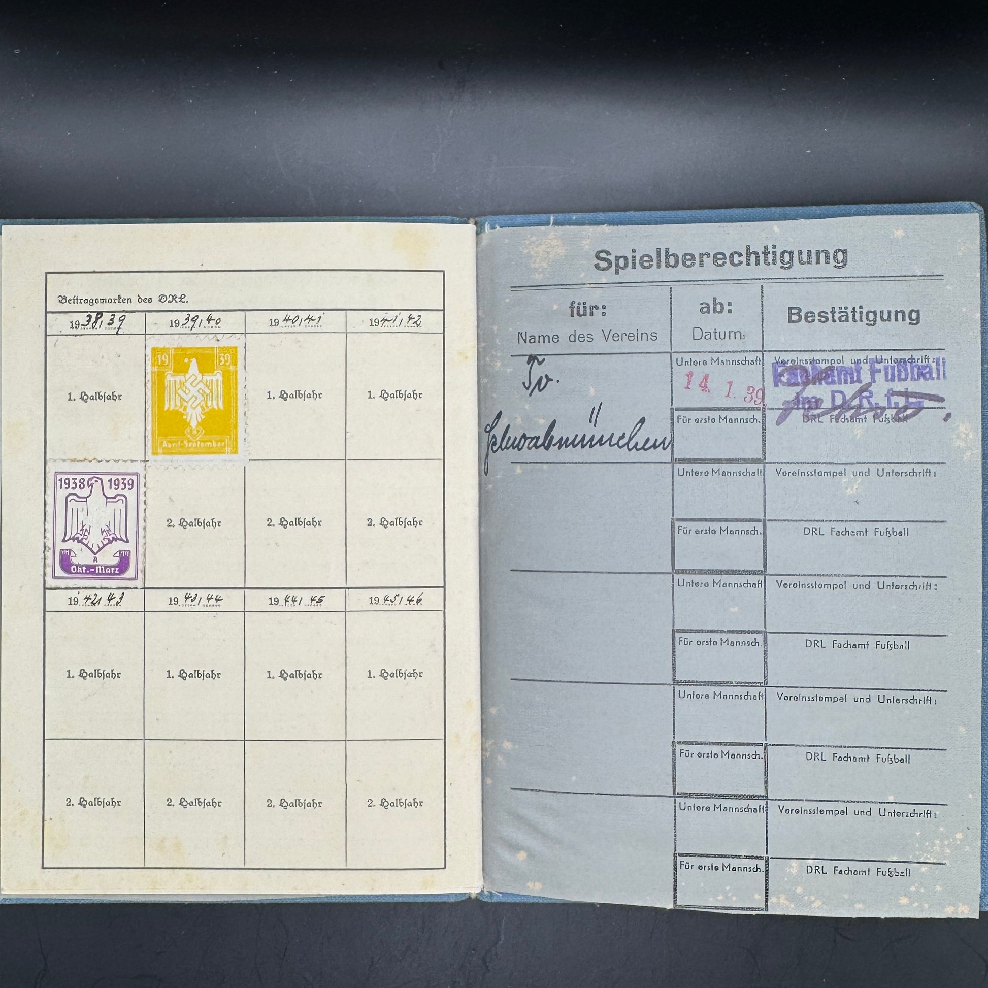 WW2 original artifact – RARE! Kennkarte and Sportpass from 1 person (fallen 1942) – interior page