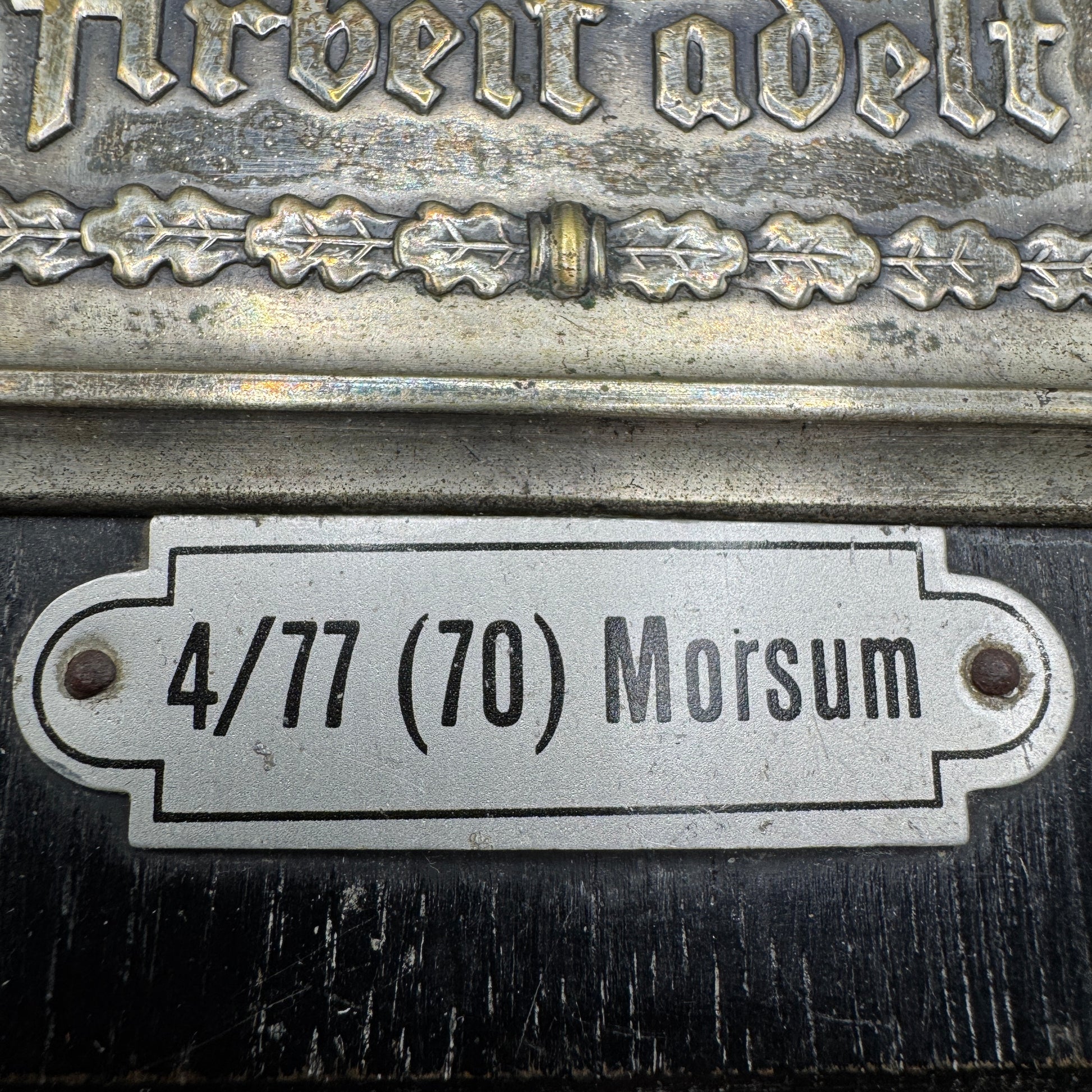 WW2 original artifact – Reichsarbeitsdienst (RAD) Arbeit Adelt plakette from RAD Ortsgruppe 4/77 Morsum – interior page