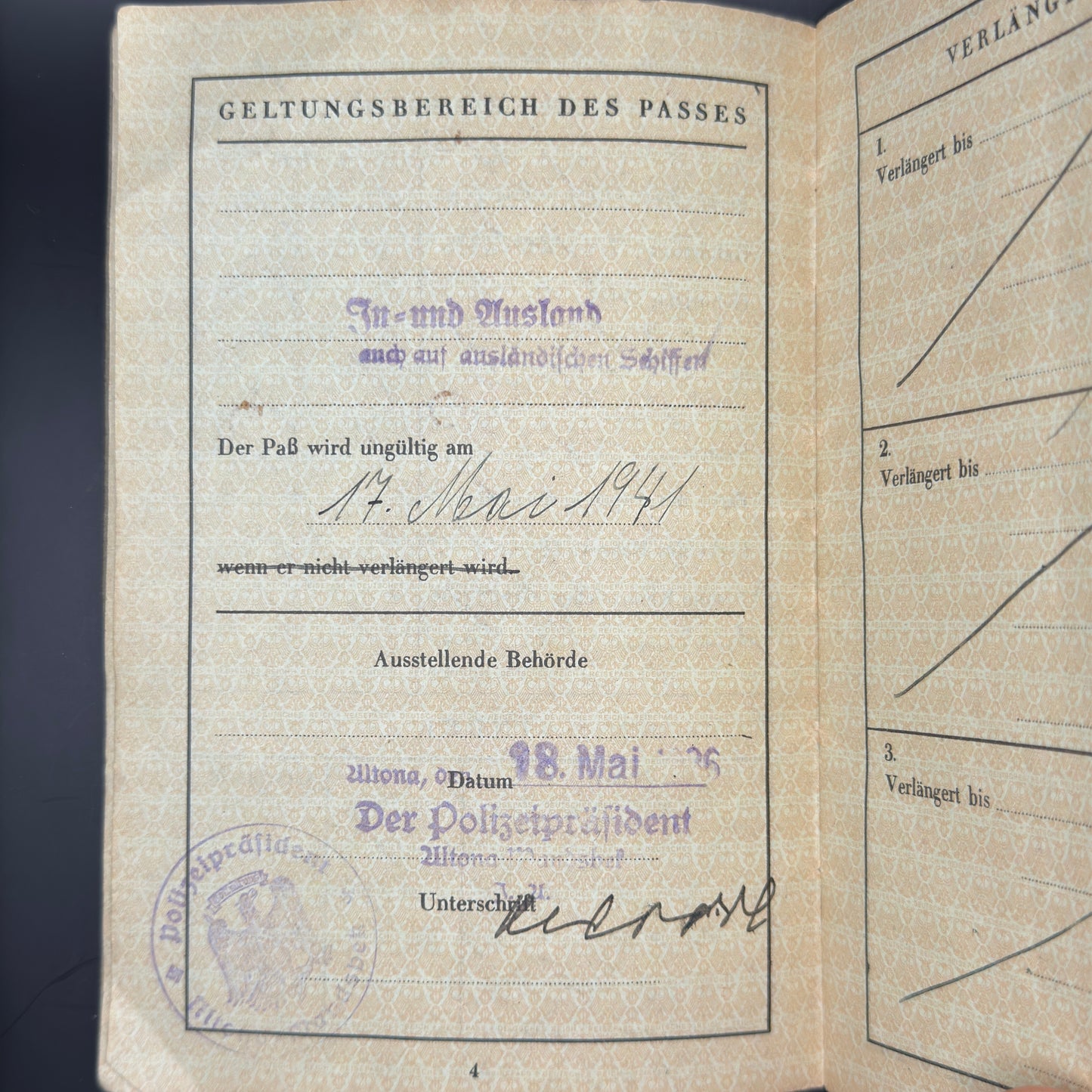 WW2 original artifact – Reisepass 1936 – interior page
