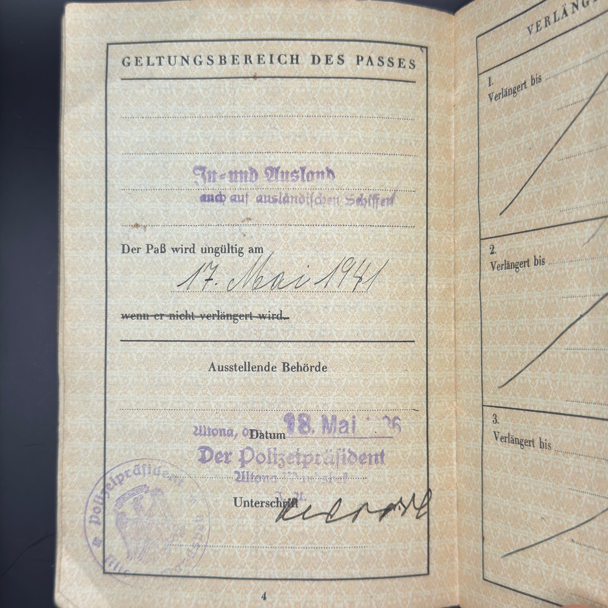 WW2 original artifact – Reisepass 1936 – interior page