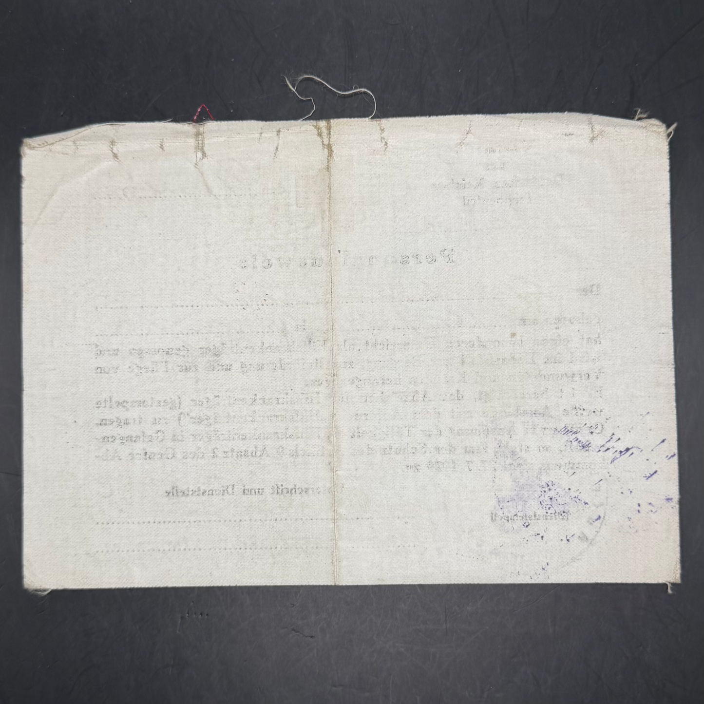 WW2 original artifact – DRK Cloth Personalausweis (17 April 1940) – Issued to II./Aufklärungs-Regiment 9 – interior detail