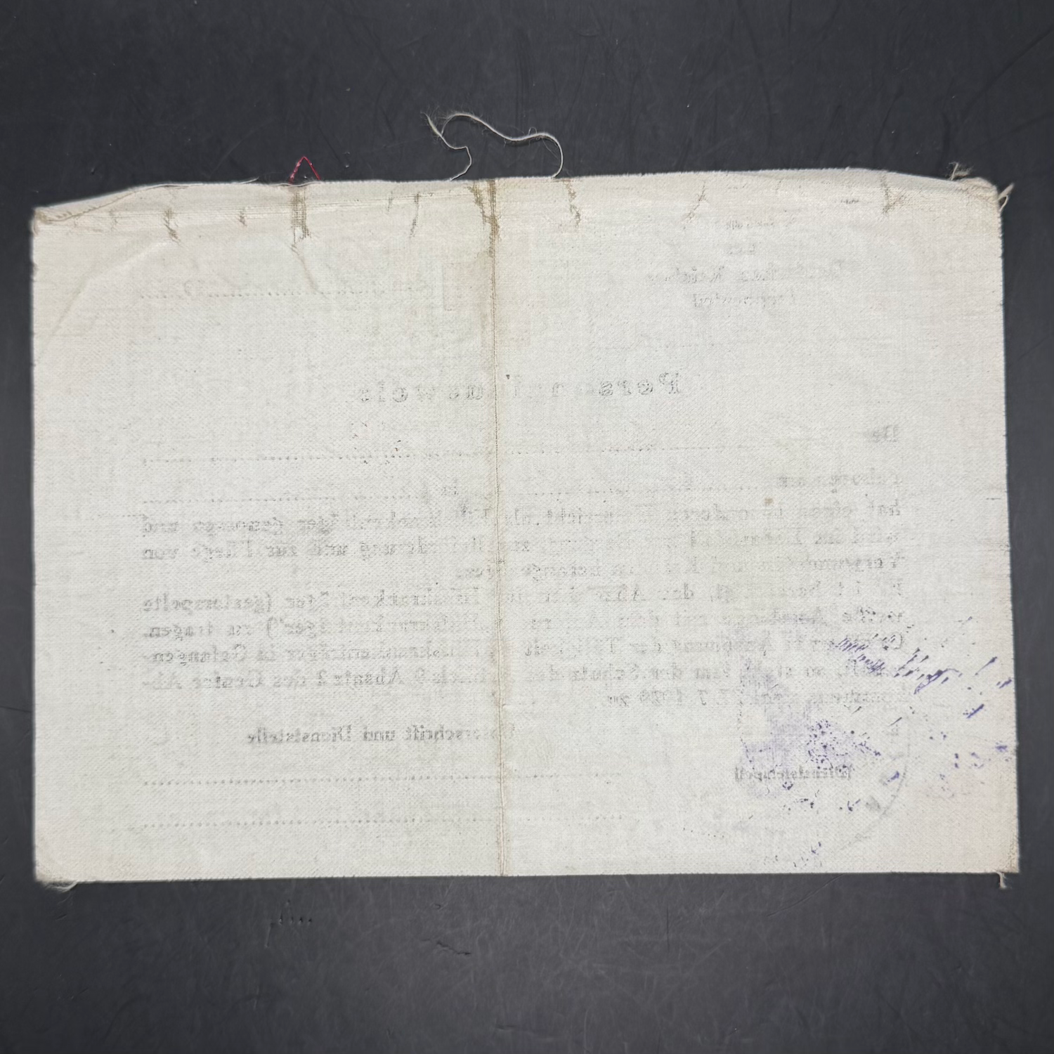 WW2 original artifact – DRK Cloth Personalausweis (17 April 1940) – Issued to II./Aufklärungs-Regiment 9 – interior detail