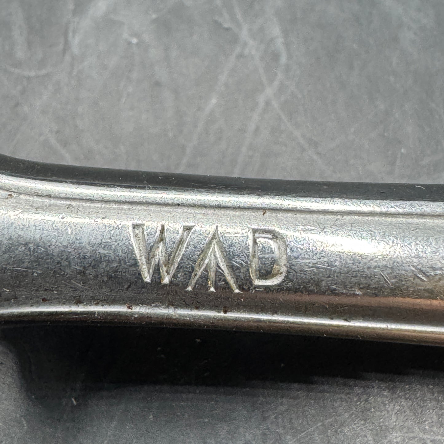 WW2 original artifact – Original British WW2 Army-Issued Carving Fork – Marked W^D – interior detail