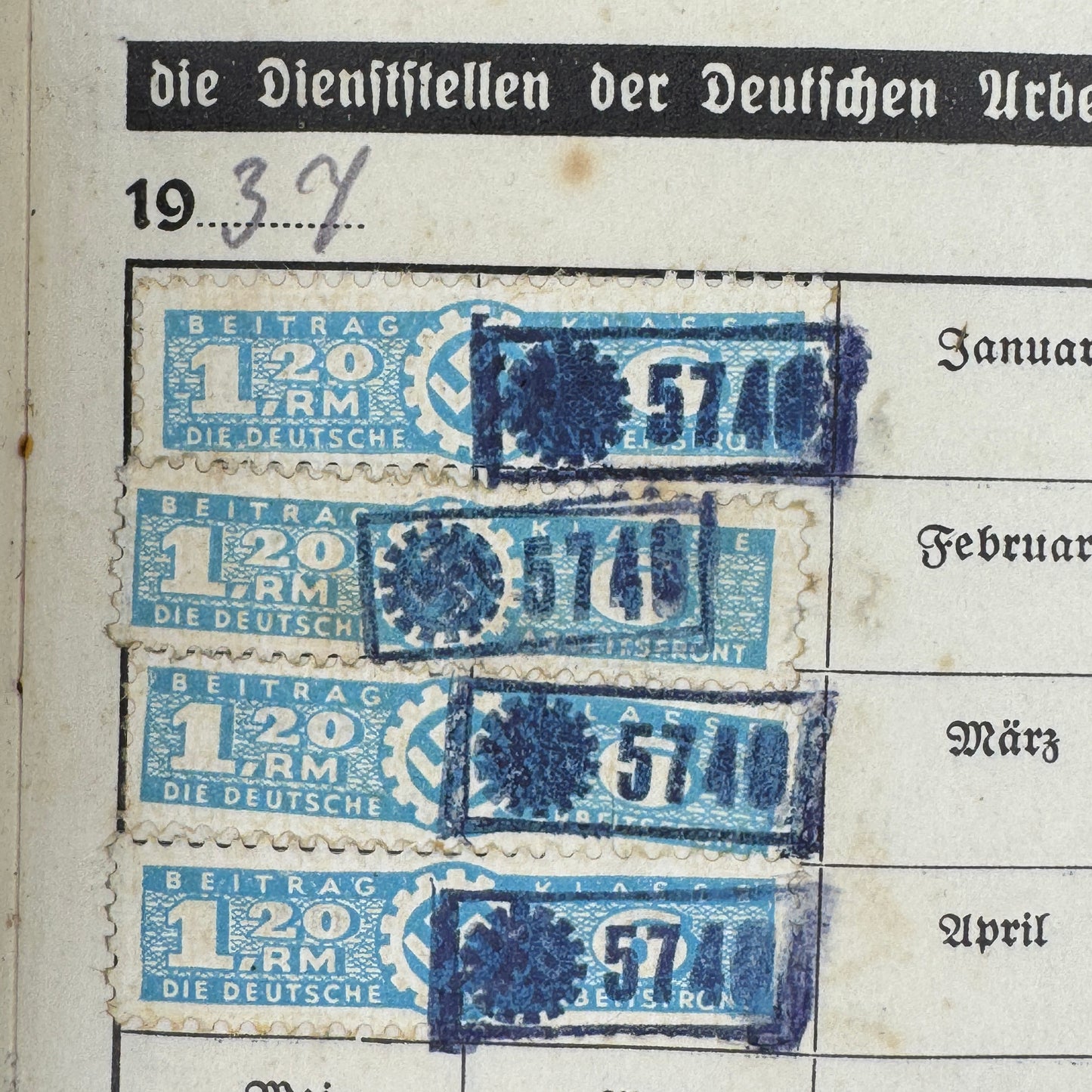 WW2 original artifact – Duetsche Arbeitsfront Mitgliedbuch Walli Pfänder – interior page