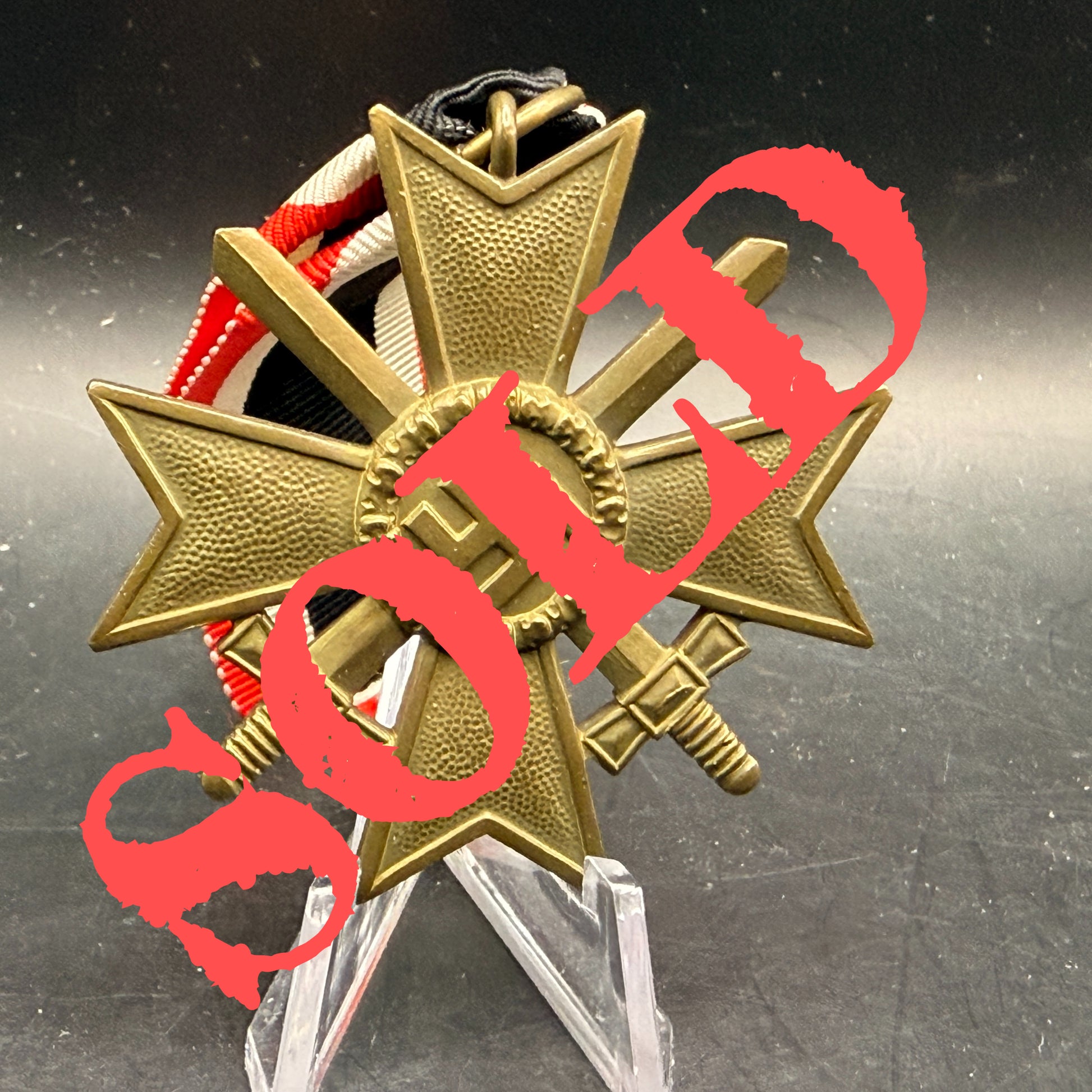 WW2 original artifact – Kriegsverdienst Kreuz with Swords and ribbon – AxisArtifacts