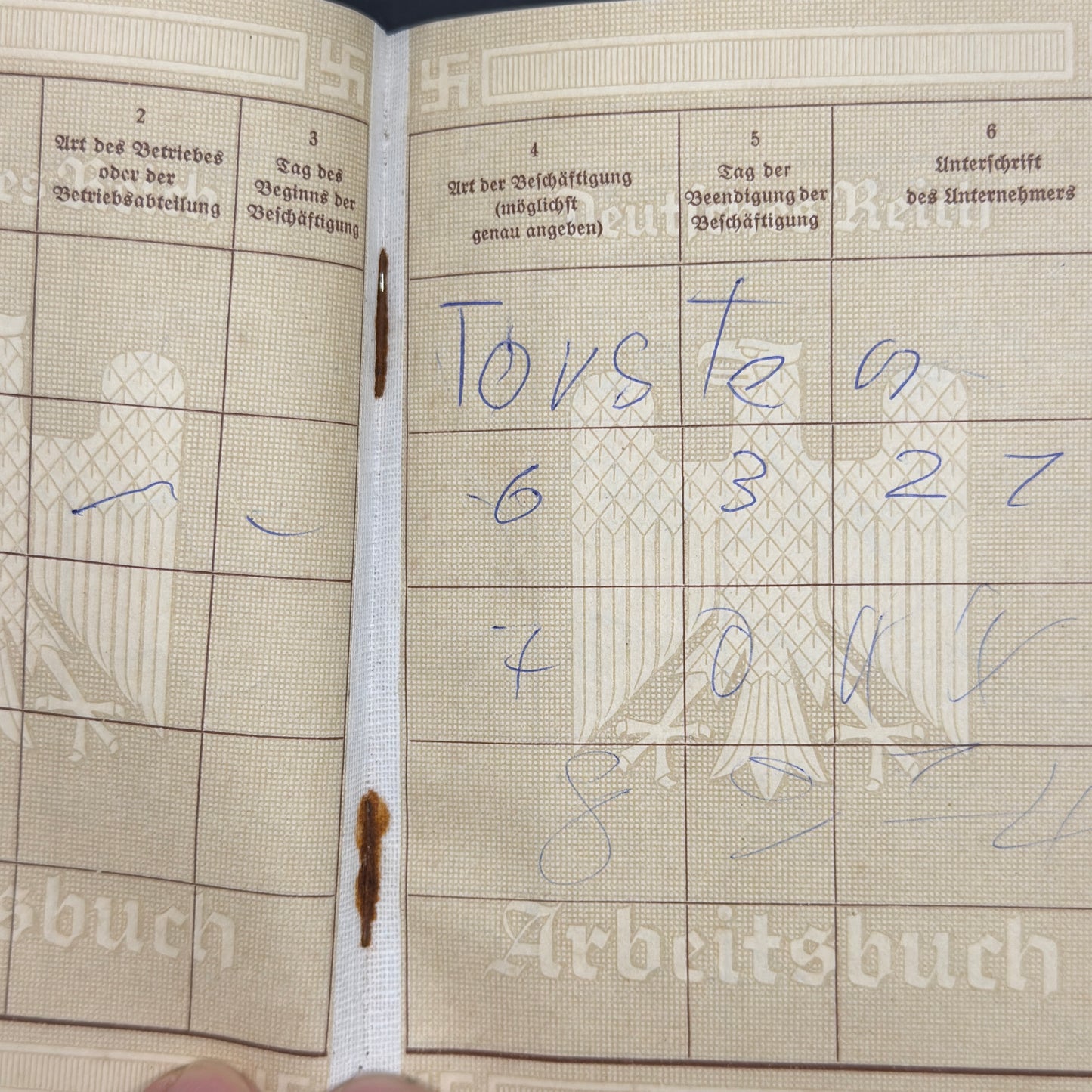 WW2 original artifact – Arbeitsbuch 1936 – interior title page