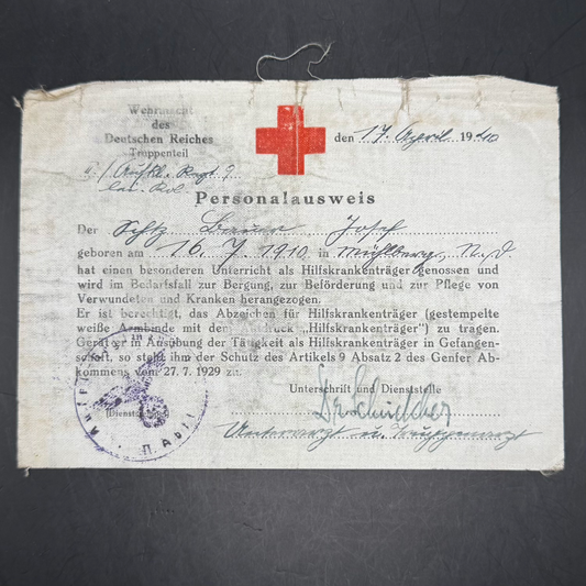 WW2 original artifact – DRK Cloth Personalausweis (17 April 1940) – Issued to II./Aufklärungs-Regiment 9 – AxisArtifacts