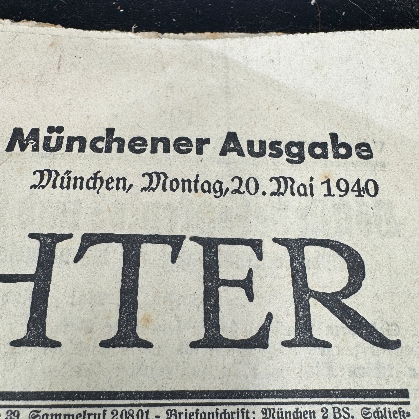 WW2 original artifact – RARE: Völkischer Beobachter May 20 1940 – interior title page