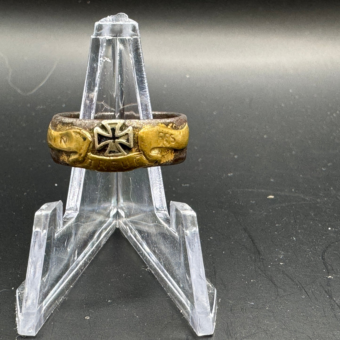 WW2 original artifact – Trenchart ring with iron cross 18mm – AxisArtifacts