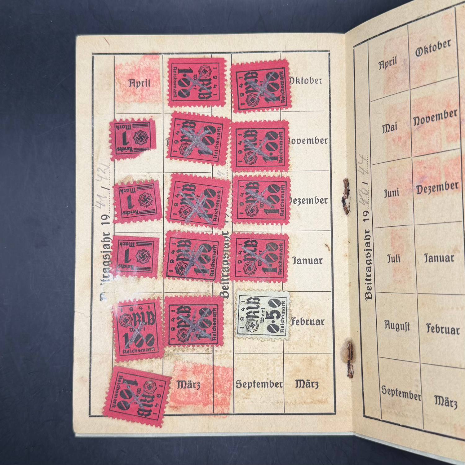 WW2 original artifact – Reichsluftschutzbund (RLB) Membership Booklet (Austria 1939–1944) – interior page