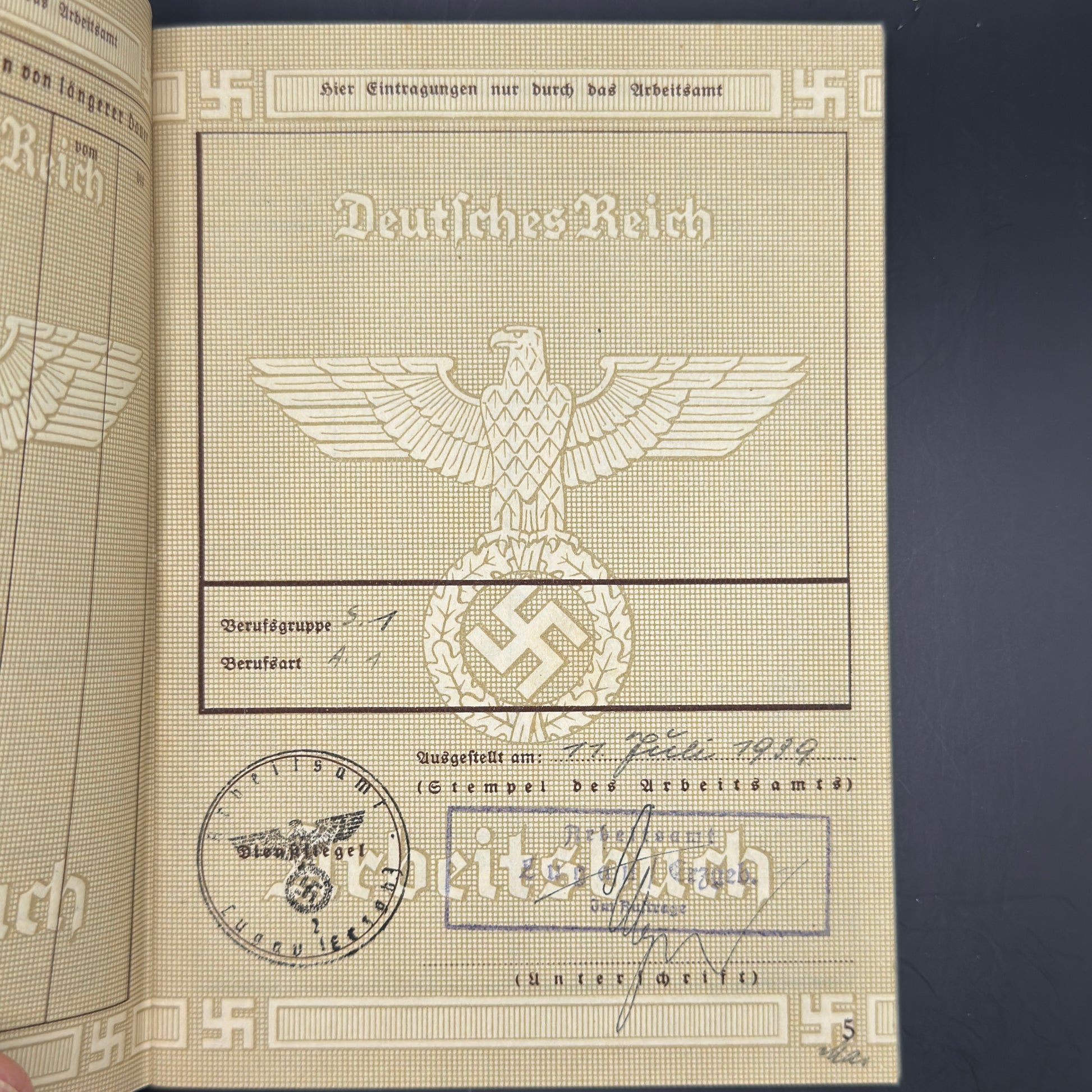 WW2 original artifact – Two times Arbeitsbuch from married couple – interior page