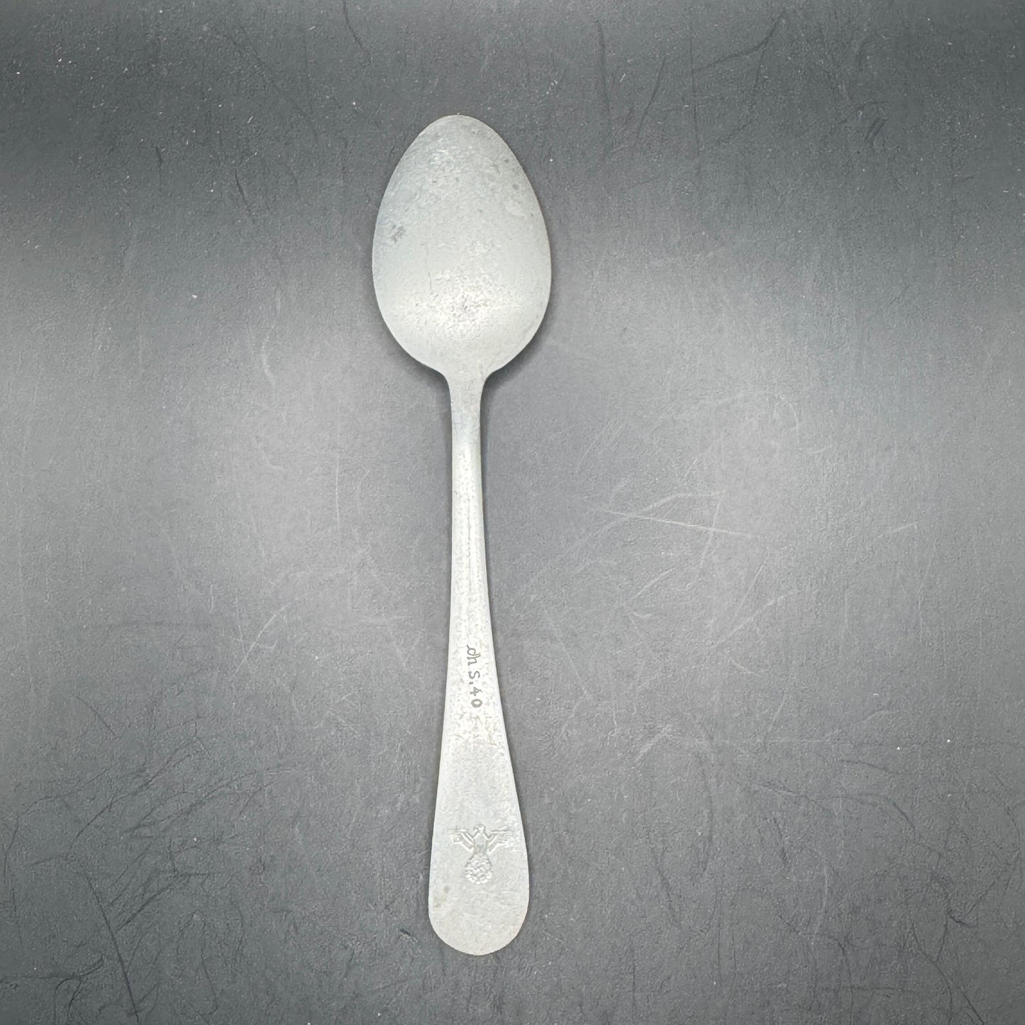 WW2 original artifact – Wehrmacht Aluminium Tea Spoon 1940 – interior detail