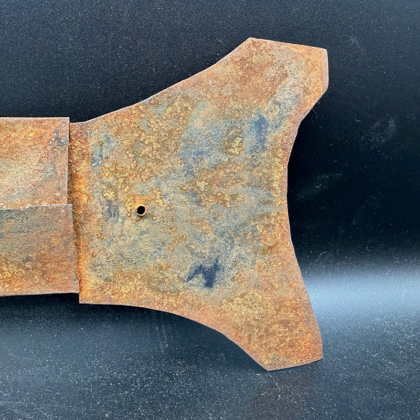 Side profile of WW2 SS Wiking steel direction sign illustrating thickness and material