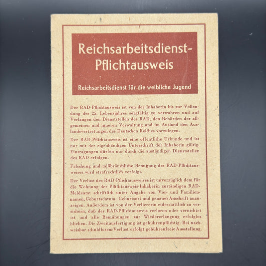 WW2 original artifact – Reichsarbeitsdienst (RAD) Pflichtausweis – AxisArtifacts