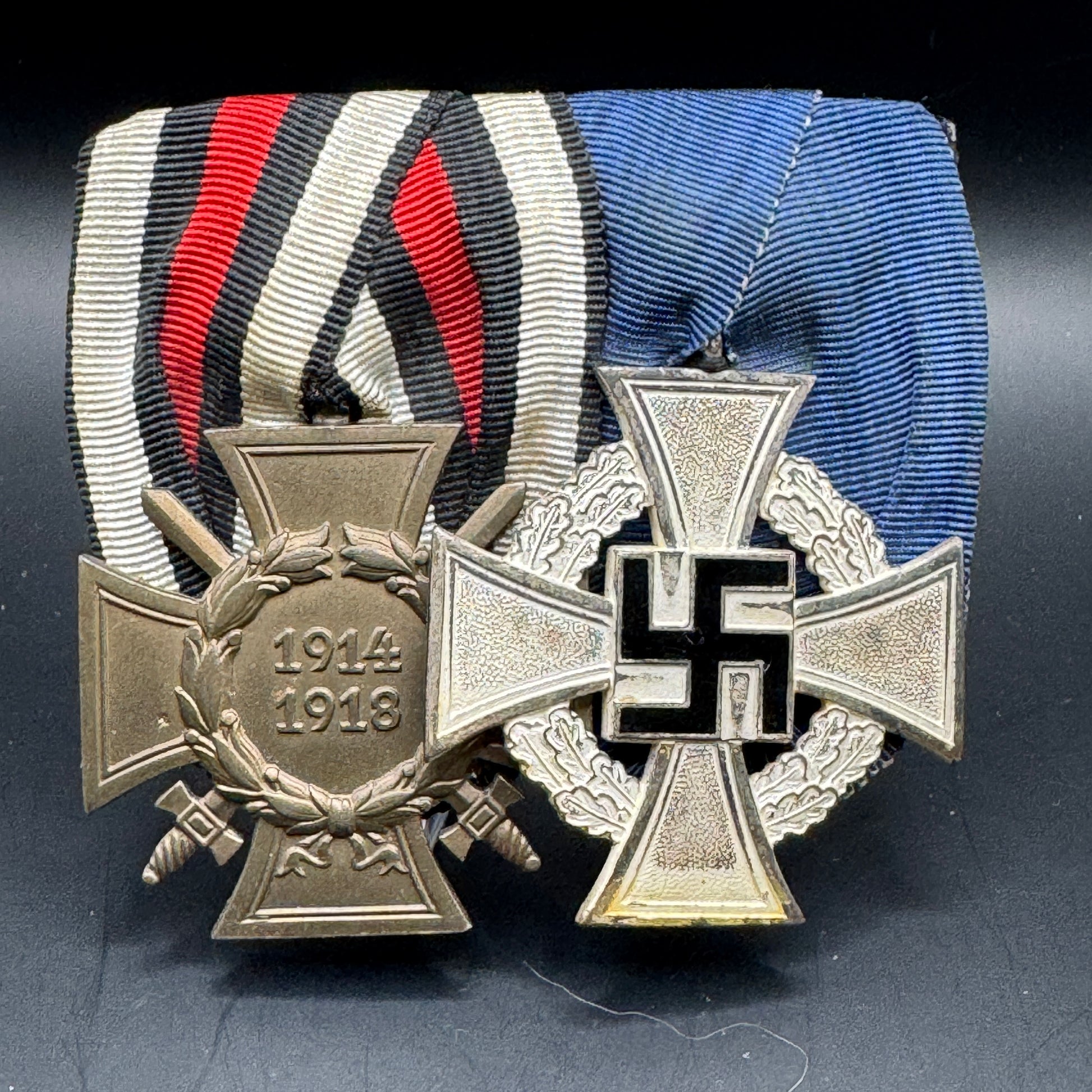 WW2 original artifact – 2-Medal Bar: Treue Dienst Medal & Hindenburg Cross for Combatants – AxisArtifacts
