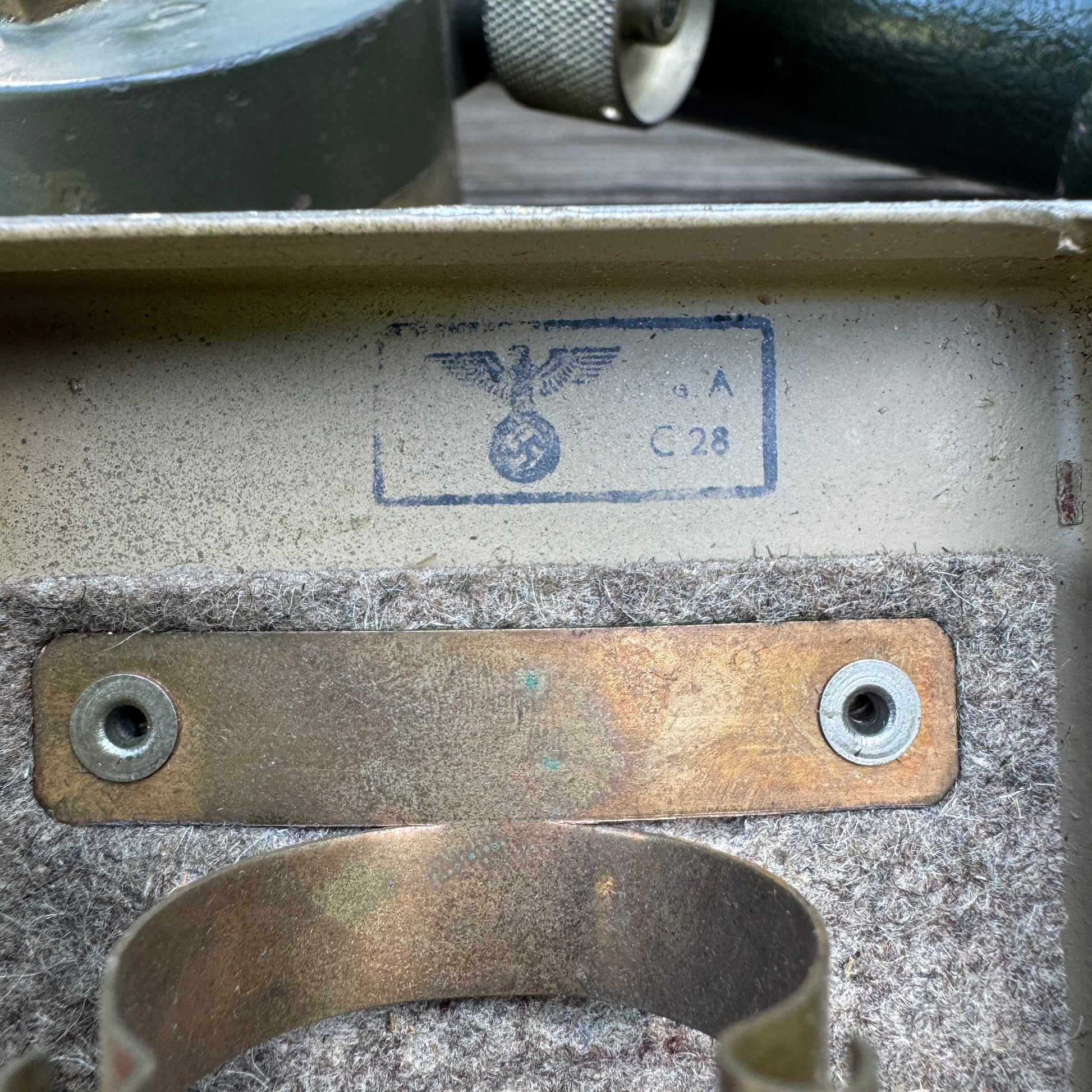 Interior of original WWII German wooden transport box for S.F.14 Z.Gi. periscope